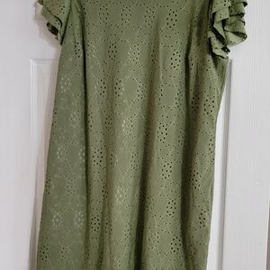 Ces Femme Olive Green Eyelet Midi Dress